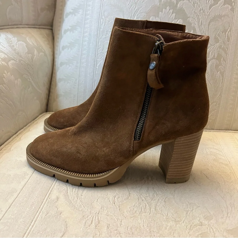 Paul Green Sloane Ankle Boots Size 8 Lug Sole Block Heel Brown Suede NEW $485